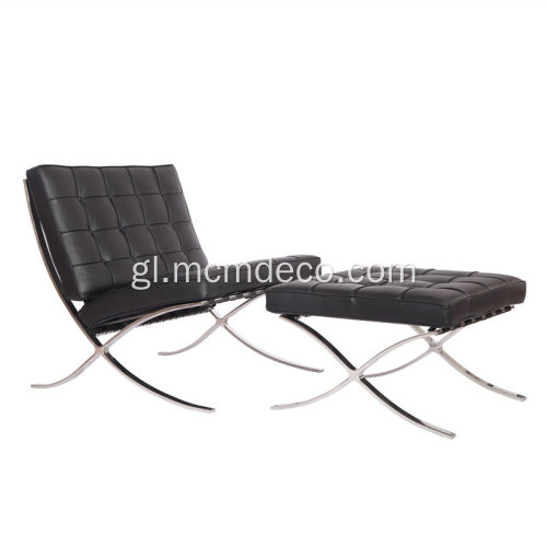 Cadeira de coiro de coiro negro Barcelona con otomán